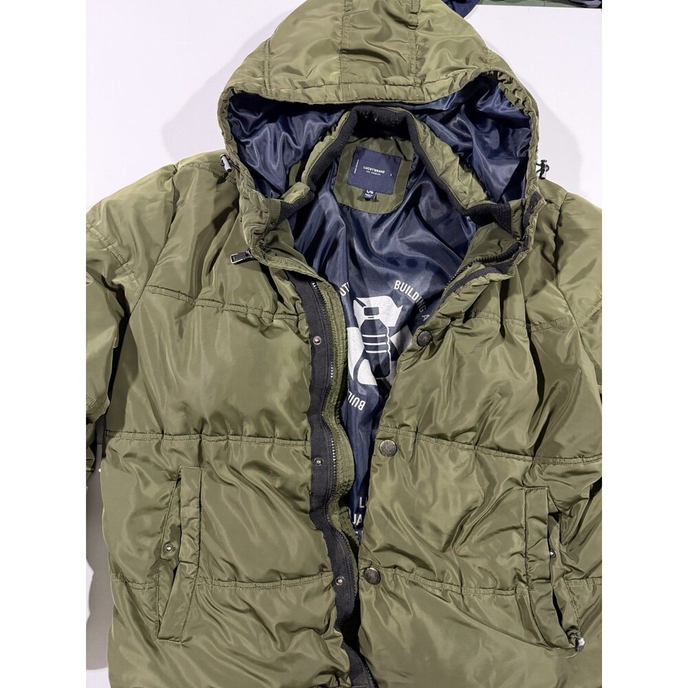 Lucky Brand Men's Green Hooded Insulated Puffer Jacket Zip Snap Outdoor Size L